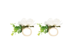 Juego De 2 Servilleteros Con Flor Artificial Y Cordón De Lino Para Decoración De Mesa.