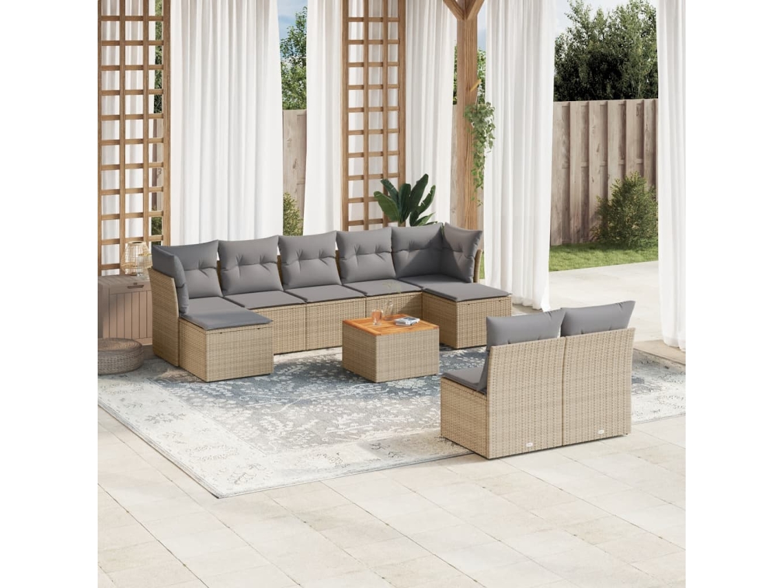 Conjunto de 10 sofás de jardín con cojines de mimbre beige de DKD Home Decor