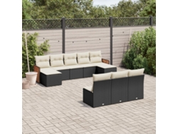 Conjunto de sofá de jardín de 10 piezas con cojines en mimbre sintético negro de DKD Home Decor