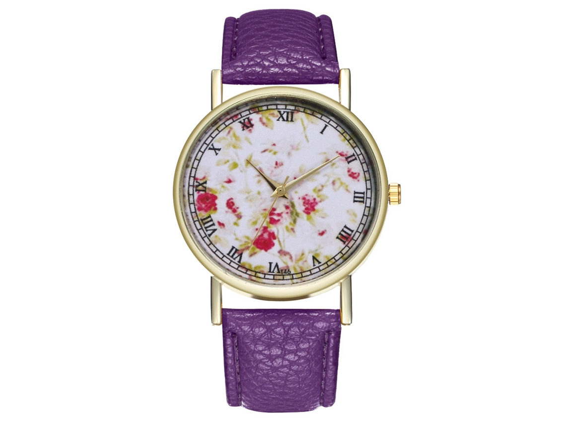 Reloj De Pulsera Analógico De Aleación Y Cuero Moda Ocio Regalo (morado)