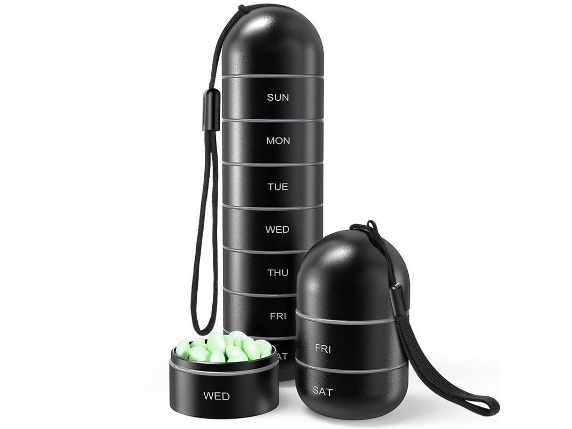 Organizador Semanal De Pastillas Apilable, Libre De Bpa Y Resistente A La Humedad, Fabricado En Aleación De Aluminio, Ideal Para Viajes Y Excursiones.