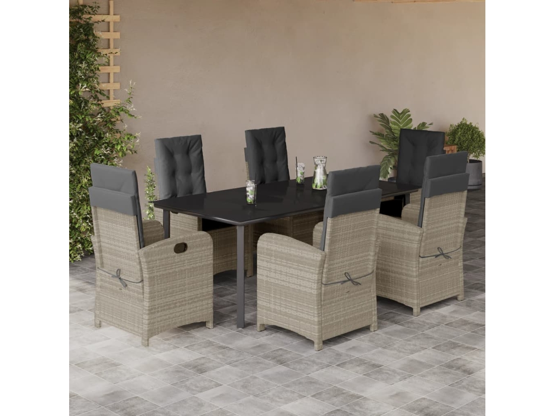 Juego de comedor de jardín de 7 piezas con cojines de mimbre gris claro de DKD Home Decor