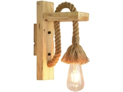 Lámpara De Pared Led Industrial Vintage Con Casquillo E27 De Cuerda De Caña De Madera Y Bombilla Cálida Para Cafetería, Hotel O Restaurante.