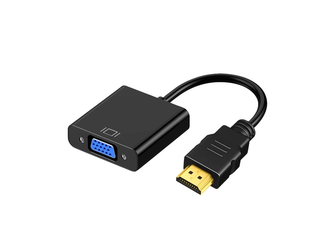 Adaptador Hdmi Vga Convertidor Hdmi A Vga Negro Con Audio Y Alimentación Full Hd 1080p Conectores Bañados En Oro