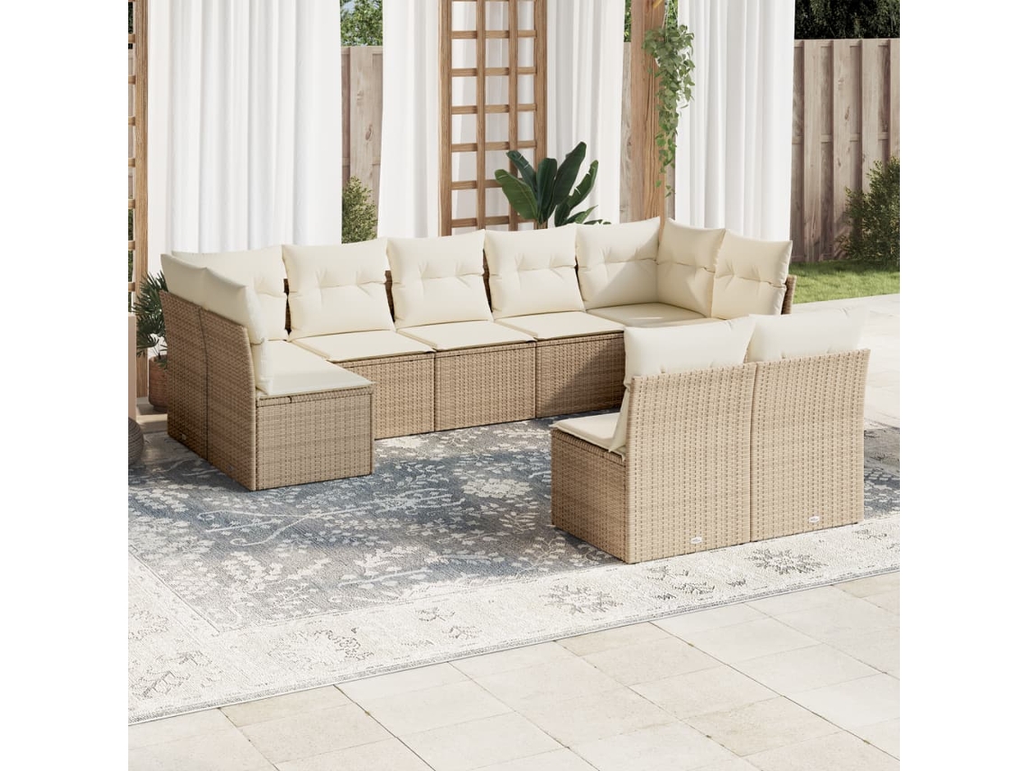 Conjunto de sofá de jardín de 9 piezas con cojines, mimbre sintético beige, Dkd Home Decor