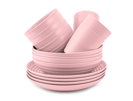 PLASTIC FORTE Classic - Juego de Vajilla de 16 Piezas en Plástico Reutilizable Ideal Fiestas. Rosa