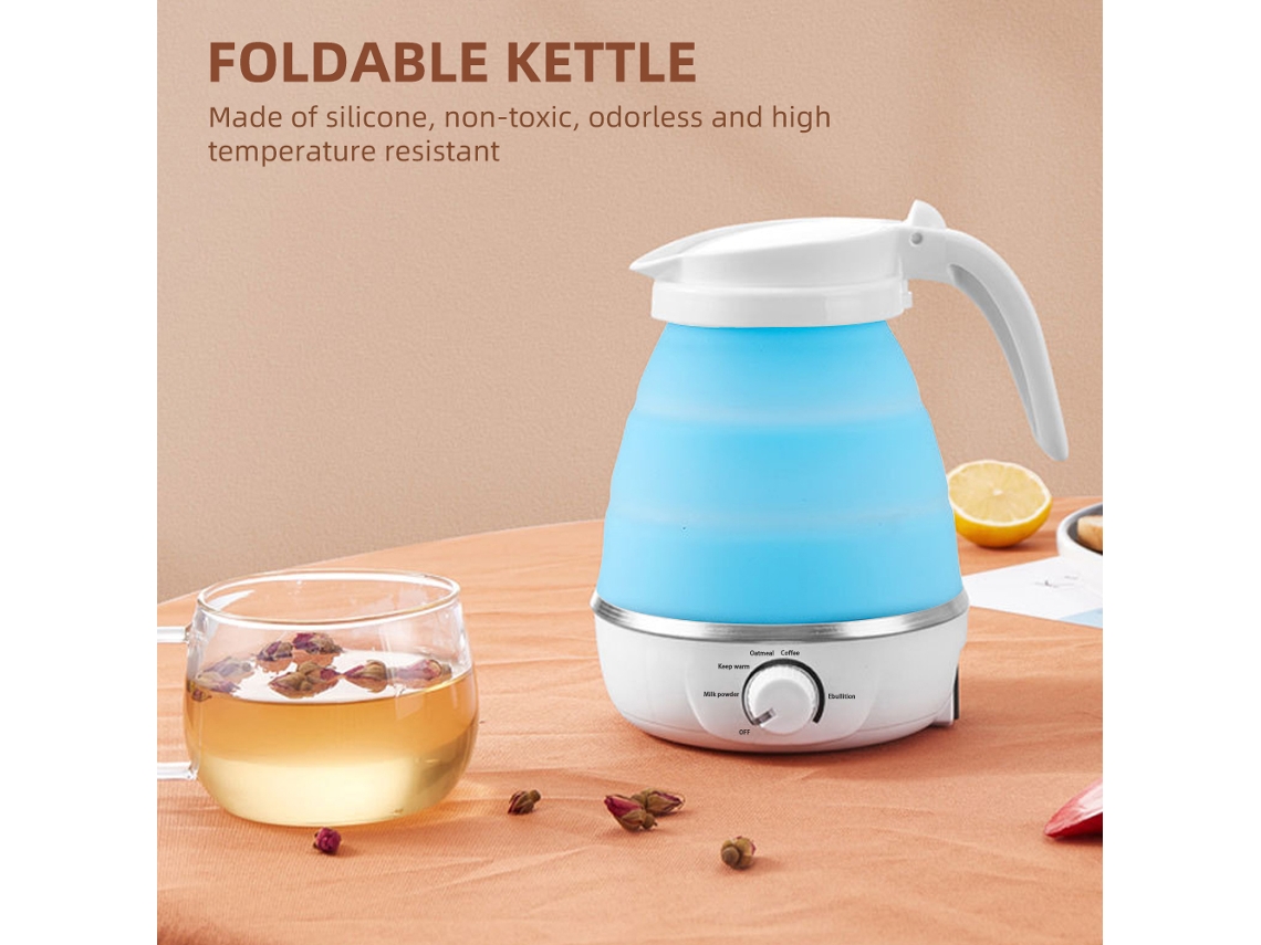 Hervidor Plegable De 0,6 L Con Base De Silicona Y Acero Inoxidable, 5 Ajustes De Temperatura, Ideal Para Viajes Y Acampadas.