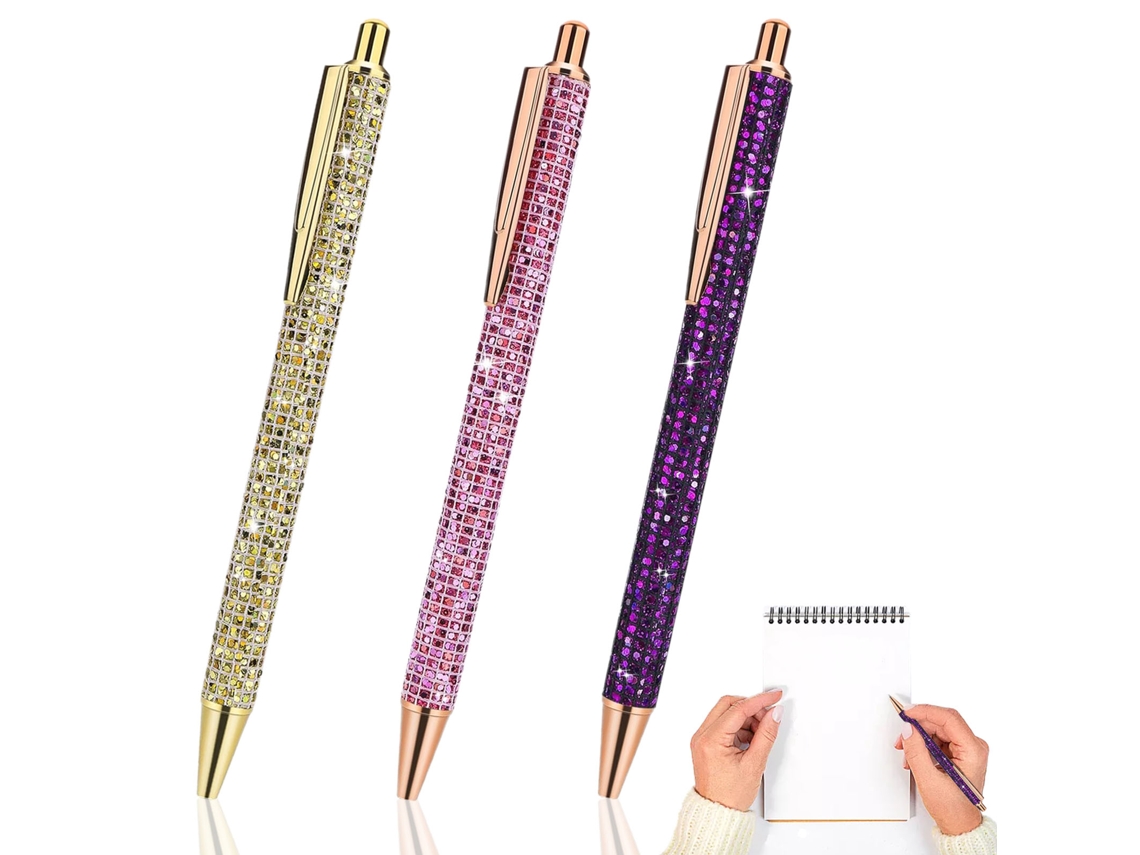 RNEMITERY Bolígrafos elegantes con diamantes de imitación, diseño elegante con exterior brillante para reuniones de oficina y un bonito regalo.