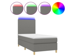 Maison Exclusive - Cama Box Spring Colchón Y Luces Led Tela Gris Oscuro 90x200 Cm