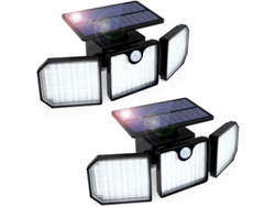 Lámpara solar de exterior con sensor de movimiento, aplique de pared solar con 3 cabezales ajustables PRIME KANG (juego de 2 unidades)
