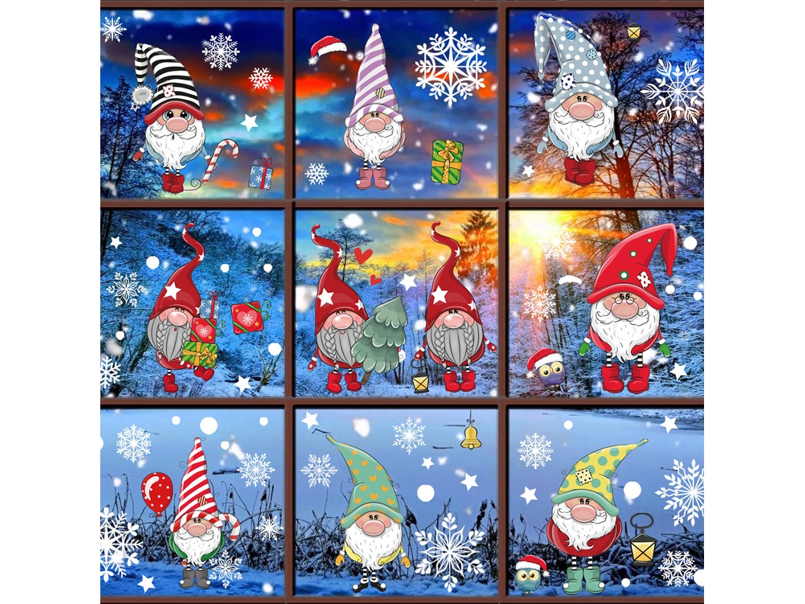 Pegatinas Estáticas De Papá Noel Y Elfos Navideños Para Ventanas Decorativas Y Paredes De Centros Comerciales.