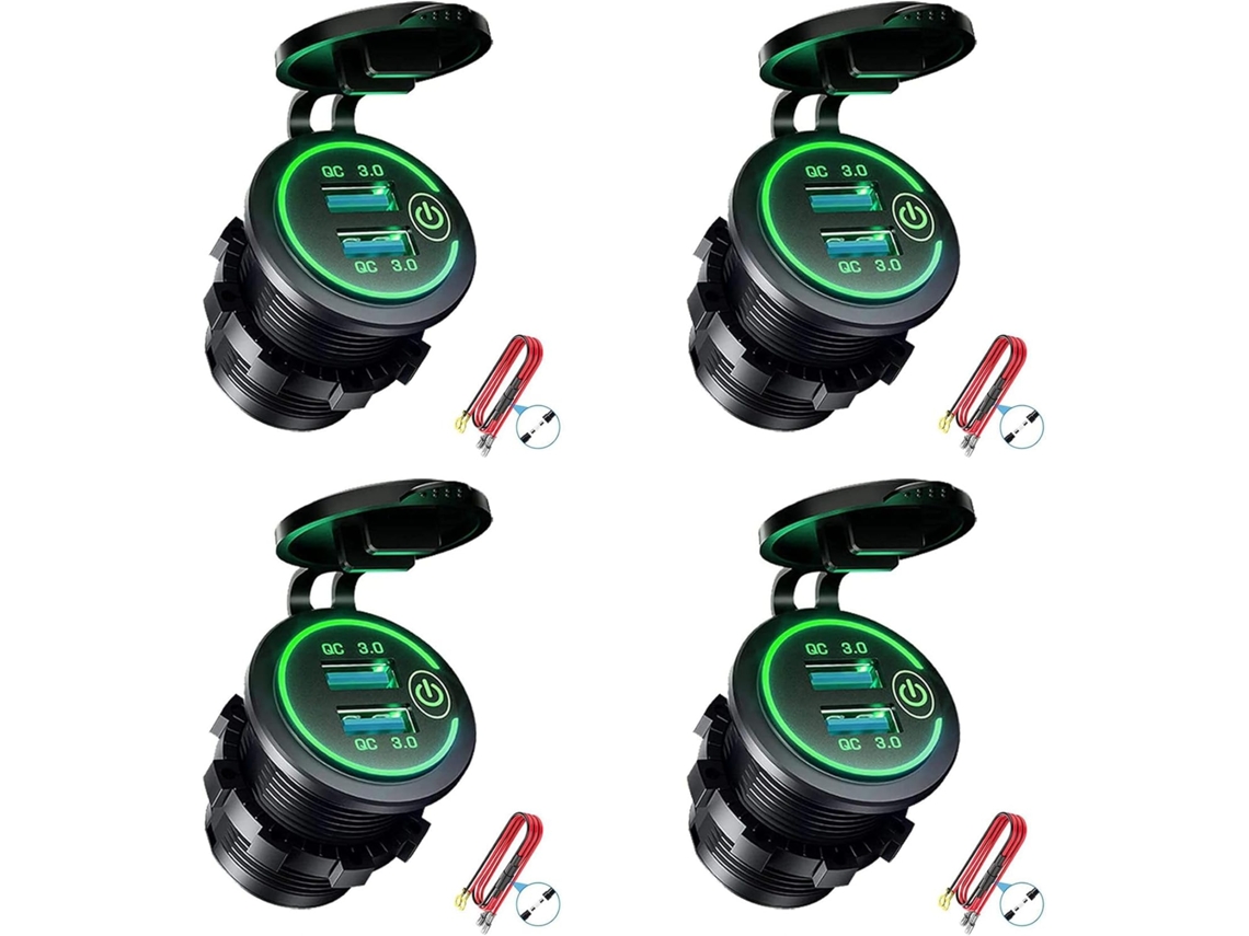 Cargador Usb Impermeable De Doble Enchufe 4x Qc 3 0 Con Interruptor De 12v/24v