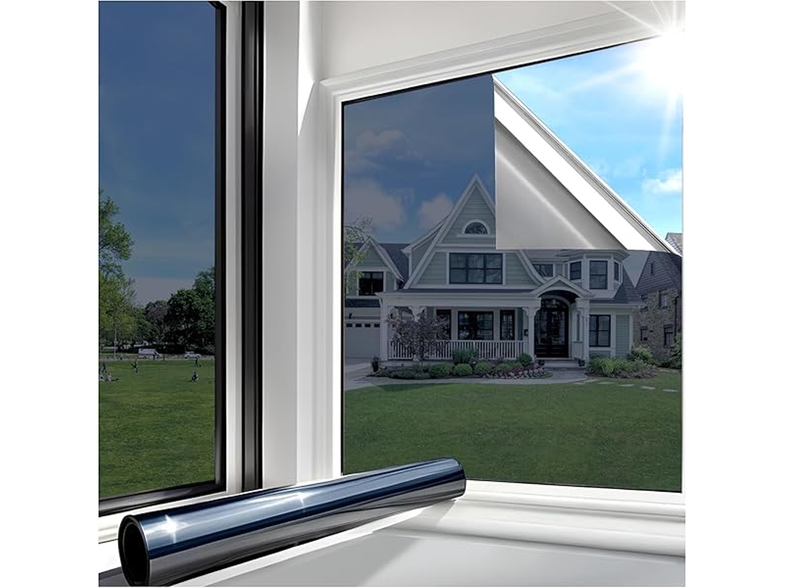 Lámina para ventanas con efecto espejo, 44,5 x 200 cm, autoadhesiva, opaca, con efecto espejo en una cara, con protección solar y privacidad STELASPLEN