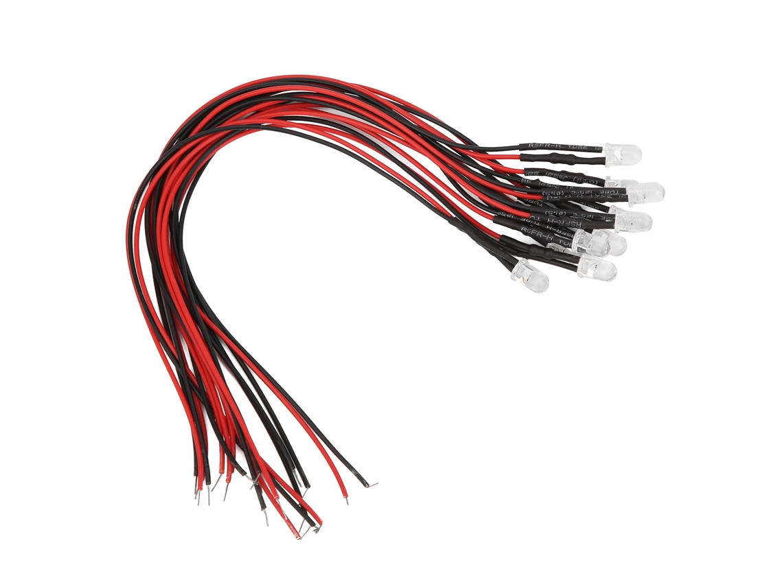 2026as-50 Piezas Diodo LED con cable Cabeza redonda Alto brillo 20cm 5mm 12V Luz blanca Brilla en rojo