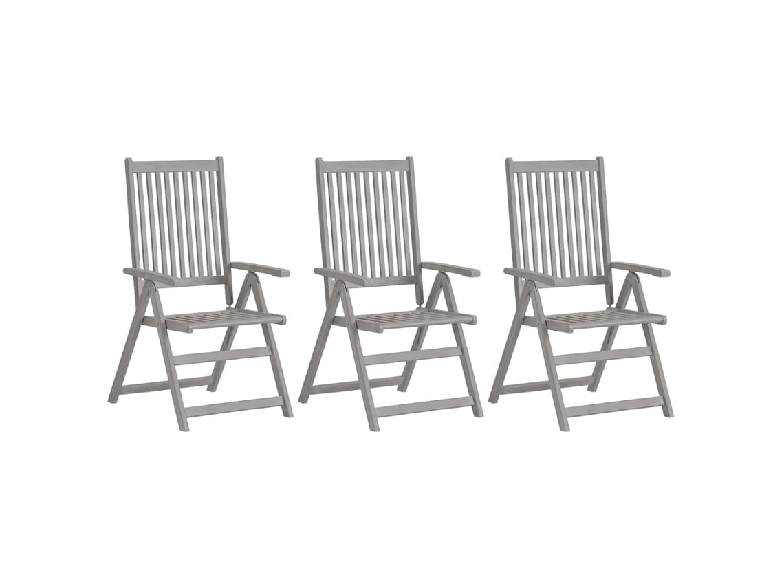 Sillas de jardín reclinables de 3 piezas DKD Home Decor en acacia maciza gris