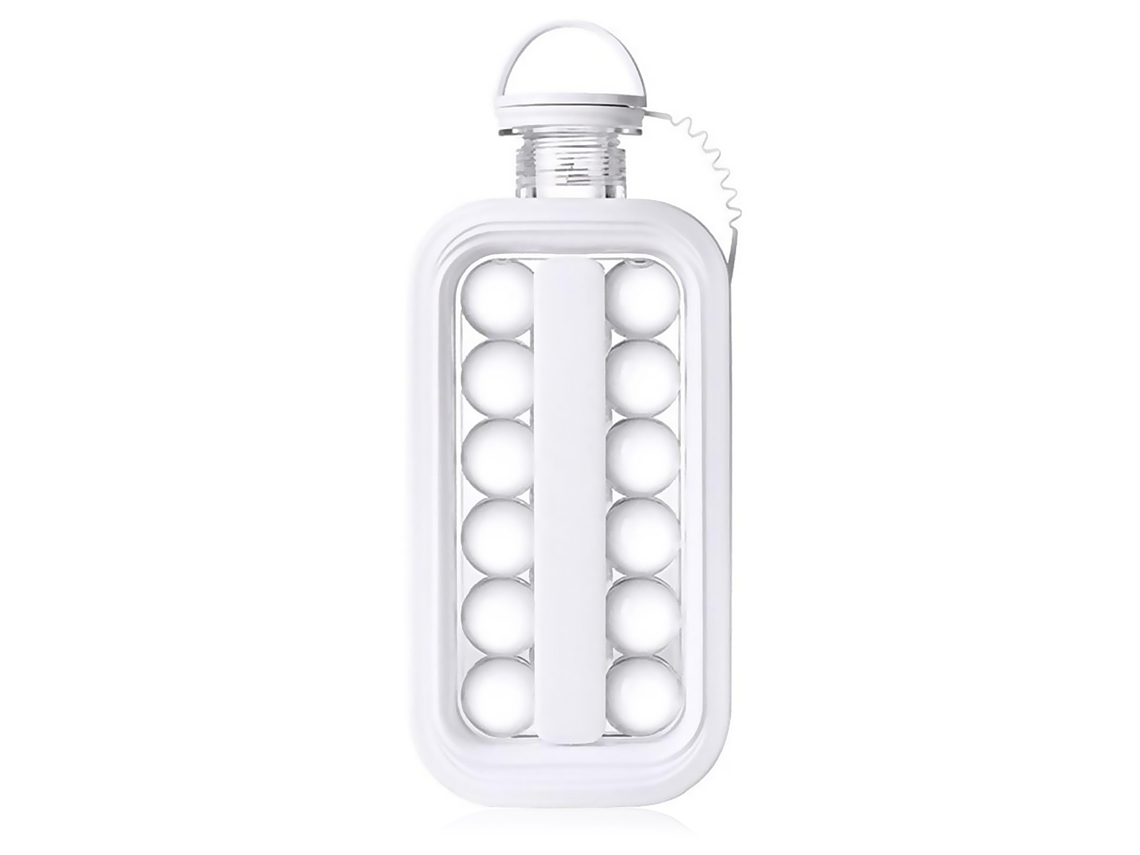 Cubitera portátil con forma de botella, con capacidad para 500 ml y 17 cubitos de hielo.