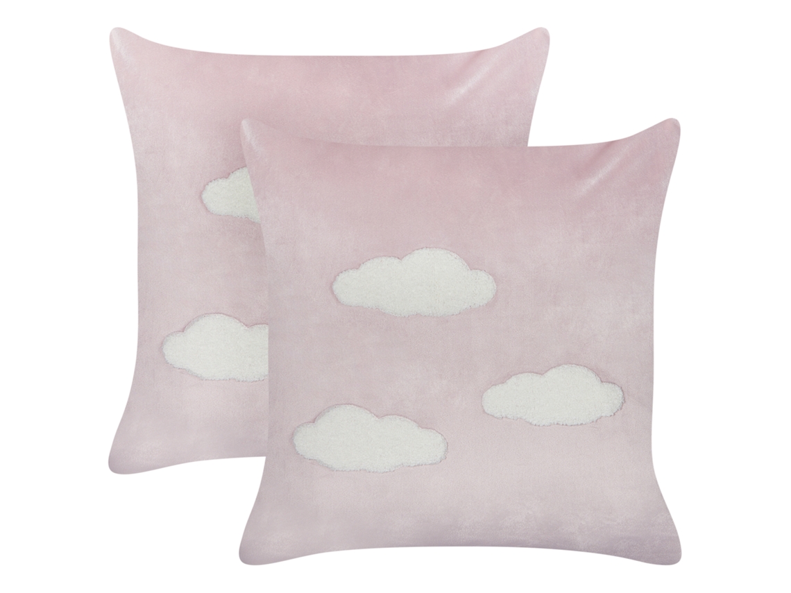 Juego de cojines decorativos con motive de nubes BELIANI Ipomea de Terciopelo Rosa 45x45x7
