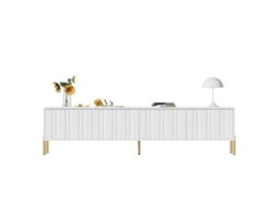 Mueble Tv 190x38x48 Cm - Puertas Ranuradas, Patas Doradas - Blanco