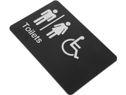 Letrero De Baño De Género Neutro Con Braille Y Flecha Direccional, Puerta De Abs Blanca