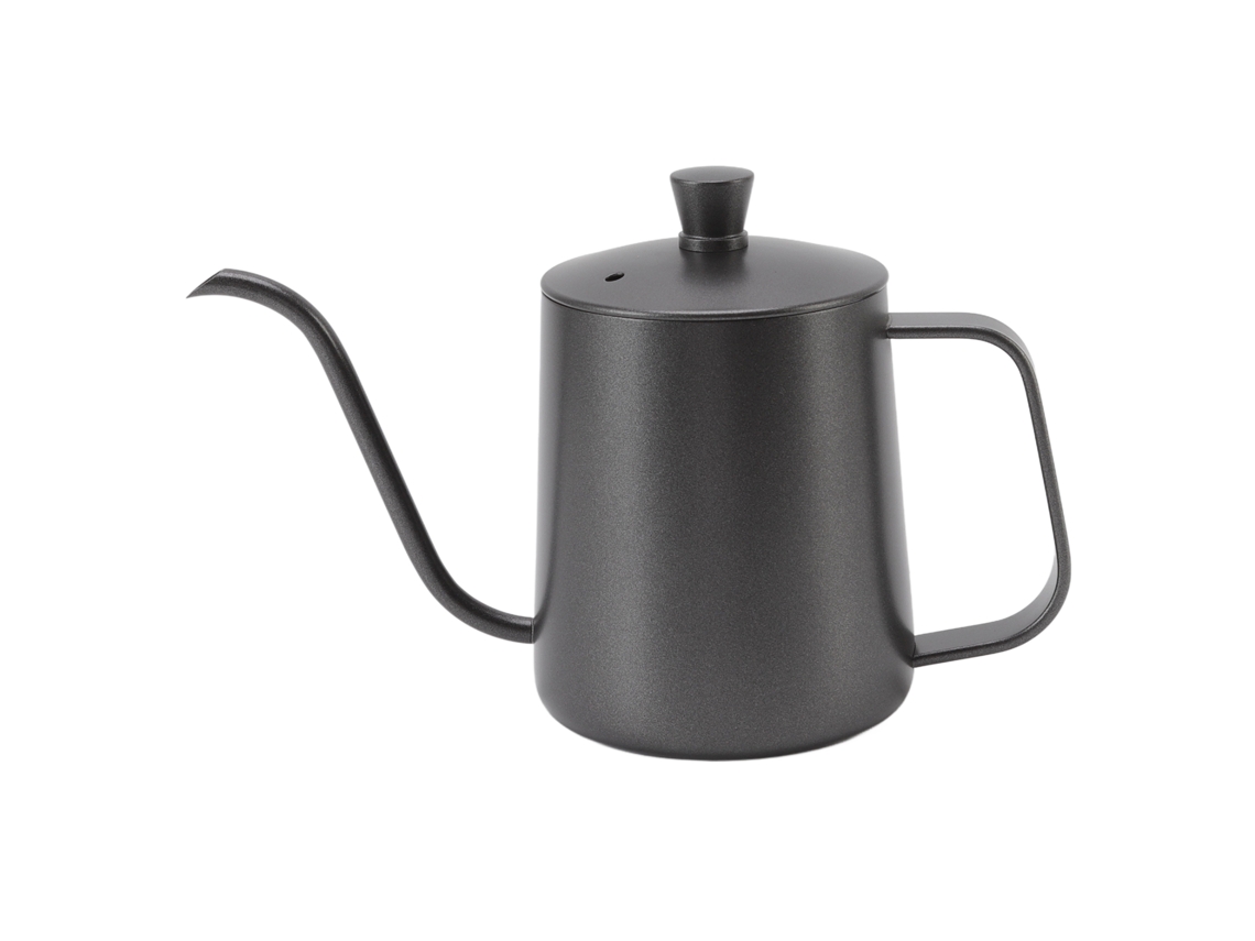 Jarra de café larga y fina de acero inoxidable negra, antioxidante, con tapa, 350 ml para el hogar