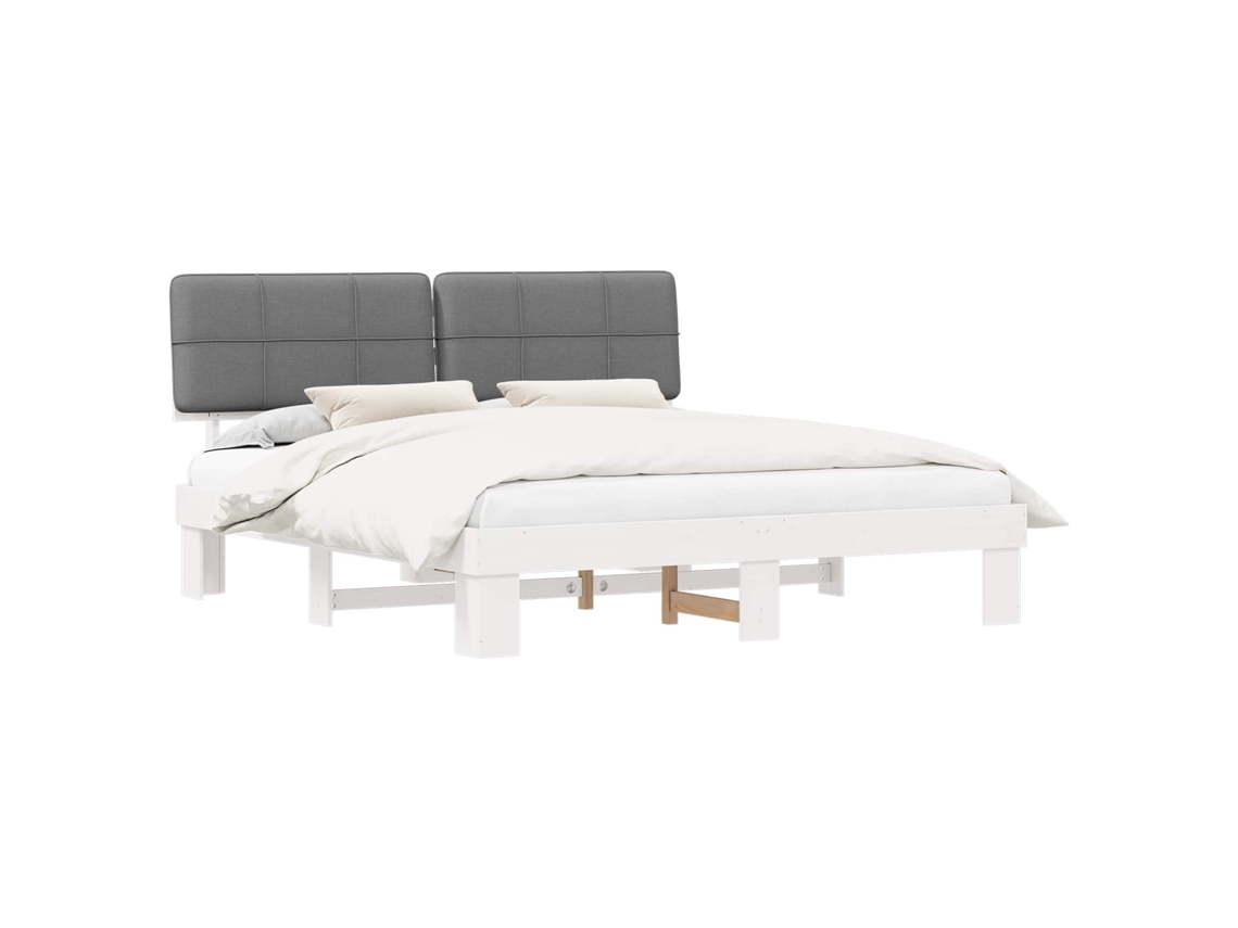 Cama De Matrimonio | Cama Para Adultos | Estructura De Cama Con Cabecera Tapizada Gris Claro