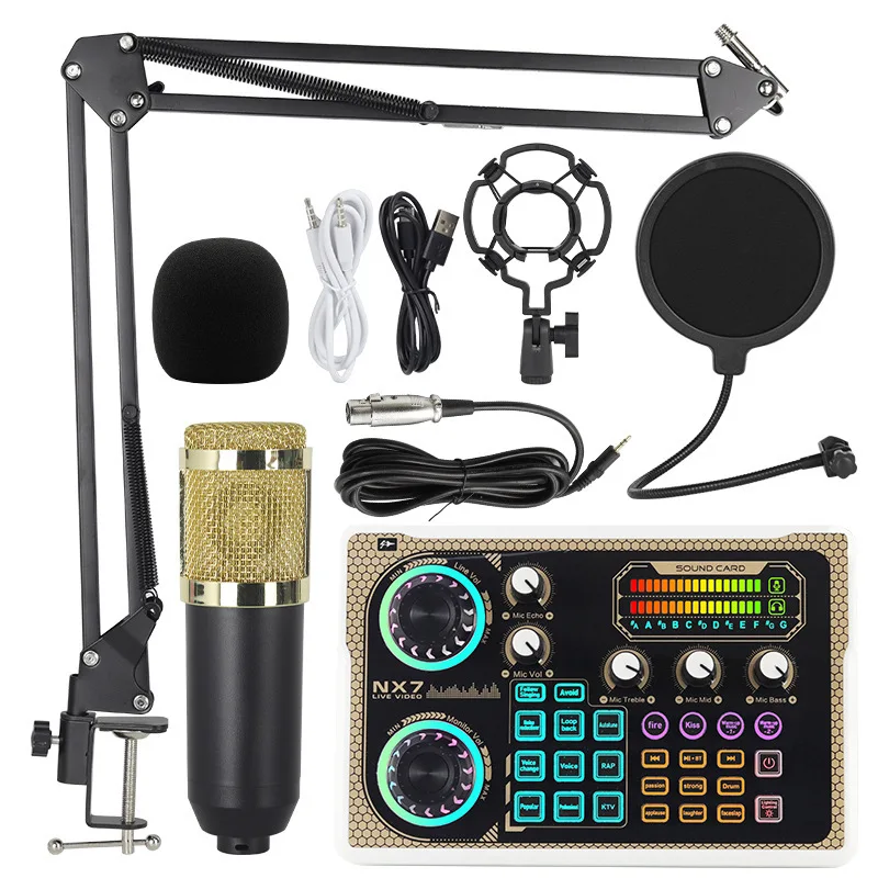 (oro) Kit De Tarjeta De Sonido Bm800 Nx7 Micrófono De Condensador De Audio Profesional