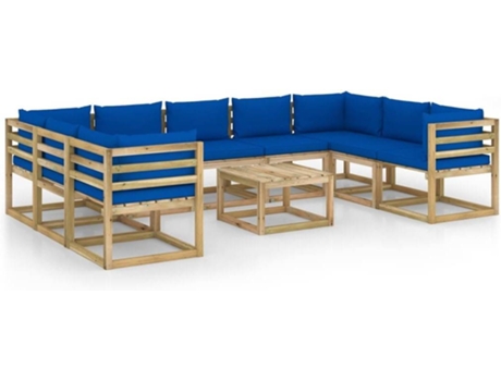 Conjunto 10 de muebles de jardín VIDAXL Azul Madera (60x60x36.5 cm)