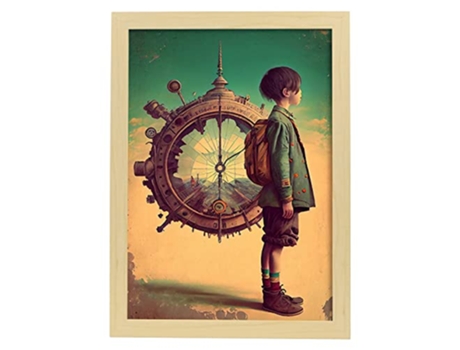 NACNIC Poster Rueda Del Tiempo En Estilo Surrealismo Cinematográfico Ilustraciones Y Grabados De Historieta Abstracta Y Artística A3 Marcos Madera