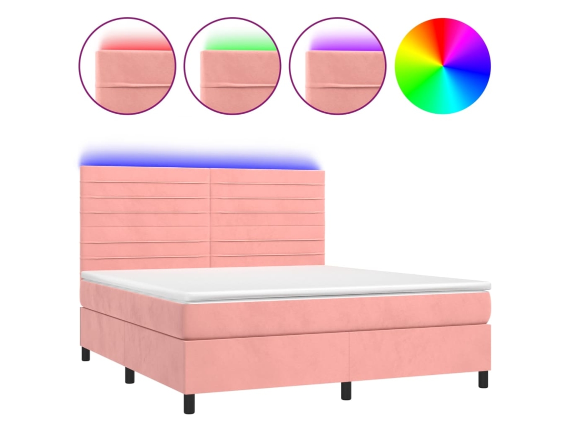 Maison Exclusive - Cama Box Spring Colchón Y Led Terciopelo Rosa 180x200 Cm