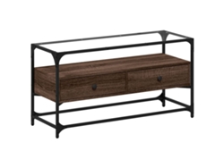 Maison Exclusive - Mueble Tv Cristal Y Madera Ingeniería Marrón Roble 98x35x51 Cm