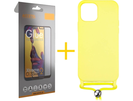 Kit Carcasa y Protector 1 X Cristal Full iPhone 12 Pro Max Skyhe Gel Rope Amarillo