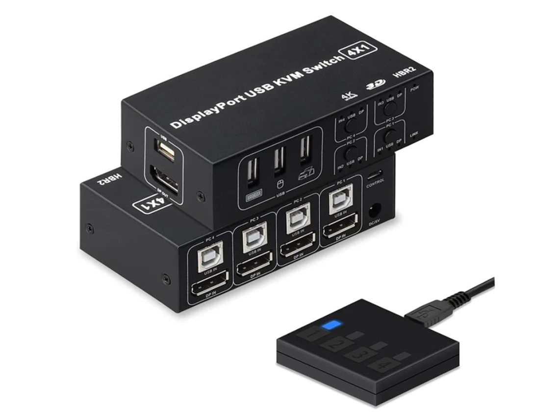 Conmutador KVM DisplayPort de 4 puertos YIZHOOD 3D UHD 4K 60 Hz Negro