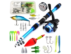 Caña de pescar telescópica de 180 cm con carrete, kit completo para pescadores principiantes y jóvenes, color azul Siurn