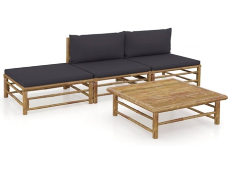 Conjunto 4 de muebles de jardín VIDAXL bambú con cojines gris oscuro