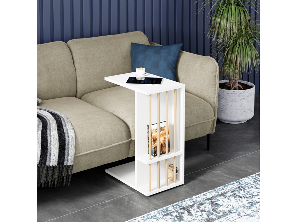 Mesa auxiliar Siikainen con ruedas aglomerado 65x44x29cm - Blanco [EN.CASA]