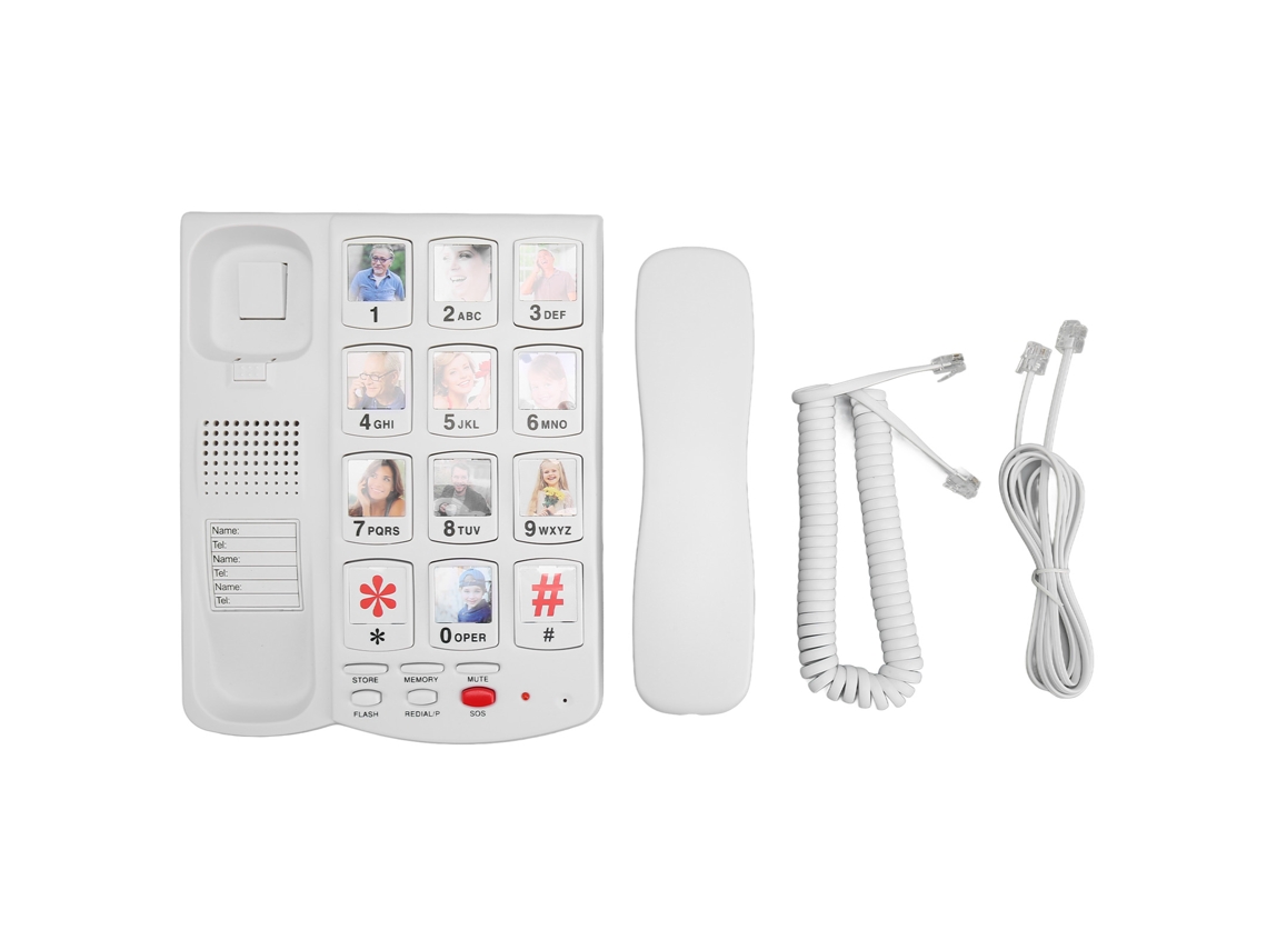 Teléfono con cable con botones grandes, imagen personalizable, volumen ajustable y altavoz para personas mayores.