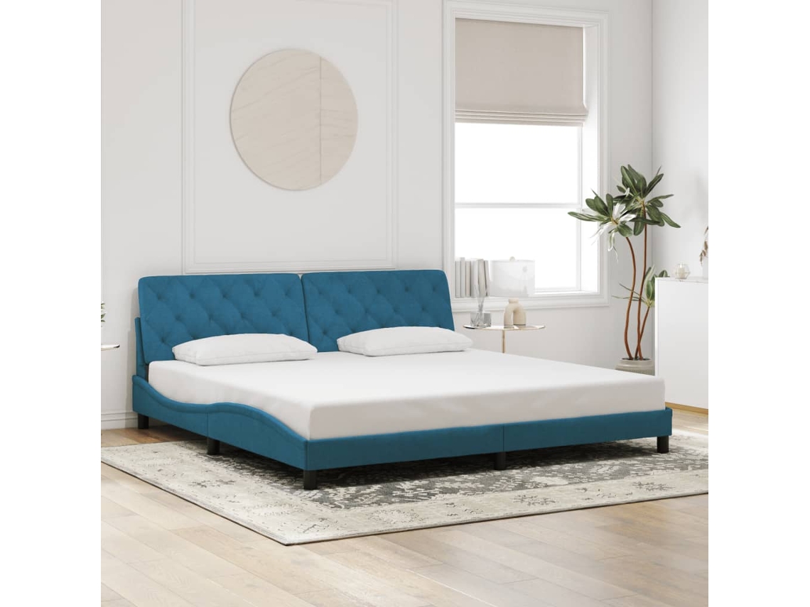 Estructura De Cama Sin Colchón Terciopelo Azul 200x200 Cm