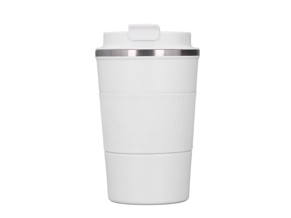 Taza térmica de acero inoxidable con tapa, funda de silicona y termo de viaje de 510 ml.