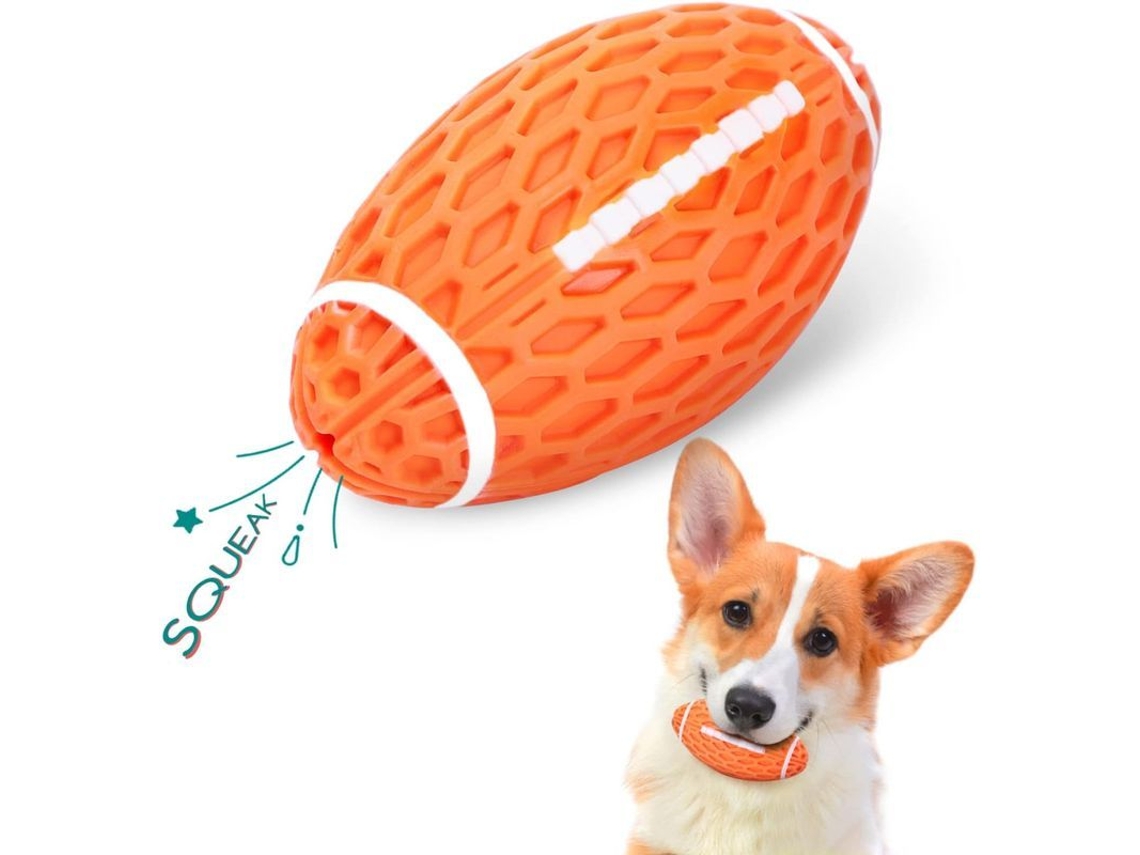 Bola de rugby de borracha natural para cães, brinquedo de mastigar indestrutível com petisco, limpeza dental, 10,3 x 5,6 cm (2026).