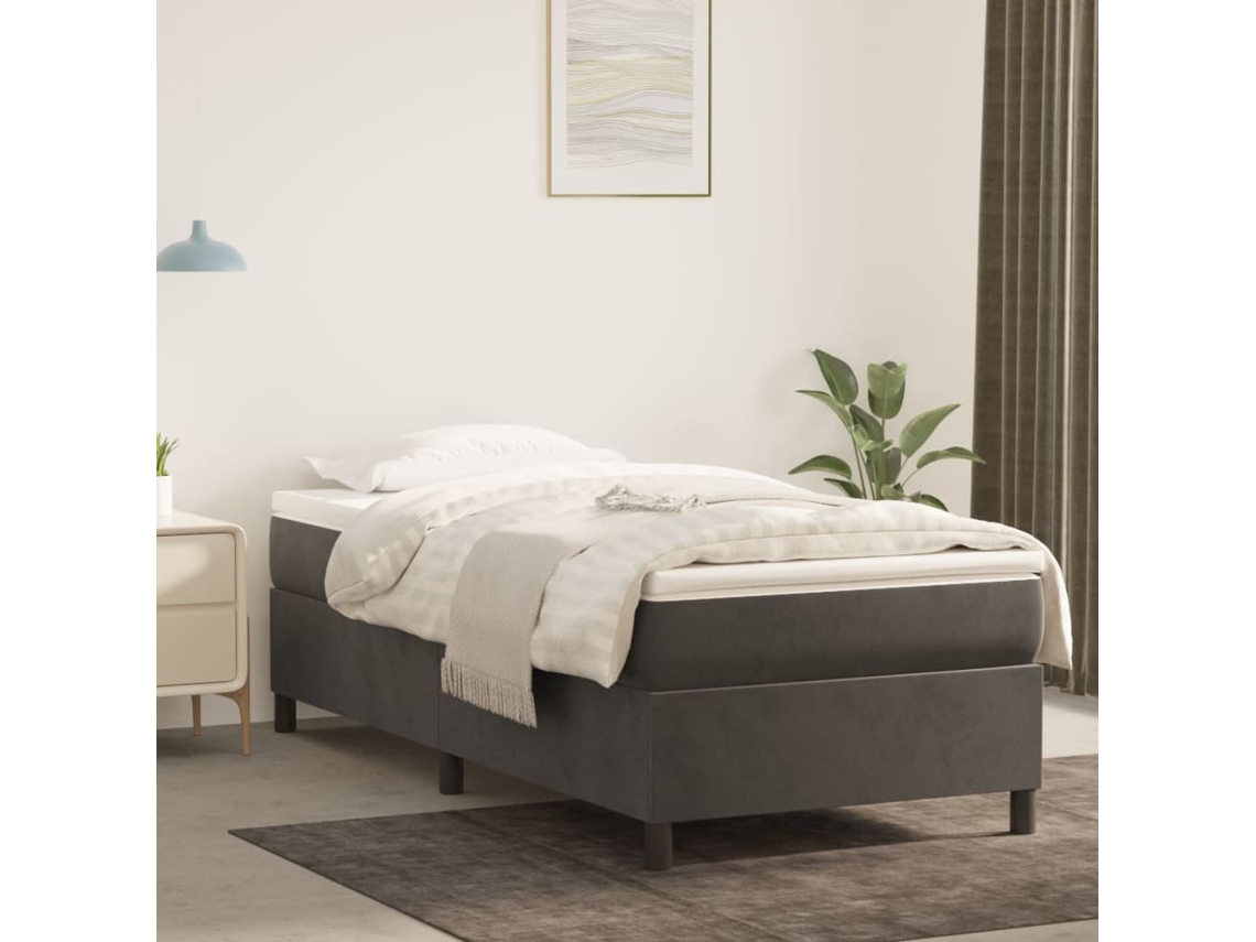Cama Box Spring Con Colchón Terciopelo Gris Oscuro 90x190 Cm