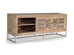 Mueble TV en madera de mango y patas de metal color natural Marrón.GINER Y COLOMER 65x40x160