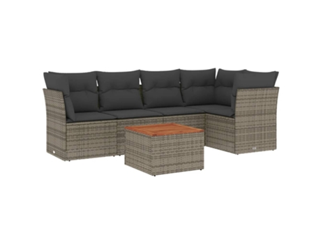 Conjunto 6 de muebles de jardín VIDAXL y cojines ratán sintético gris