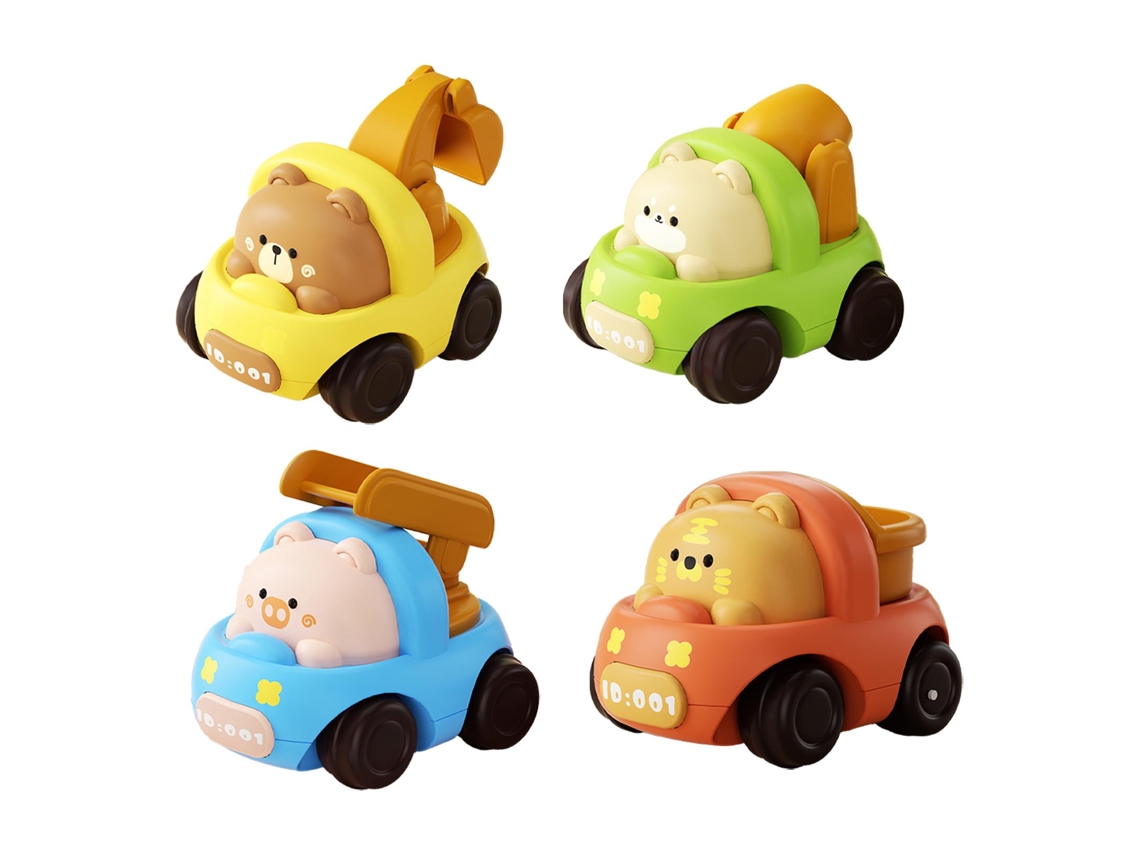 4pcs Coche De Ingeniería Animal Inercial Multifuncional Bonito Para Bebé Juguete De Carro De Ingeniería
