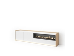 Mueble Tv, Televisión, 207x37x50cm, Para Tv Hasta 80", Chimenea Eléctrica, Led, Blanco Y Roble Soft