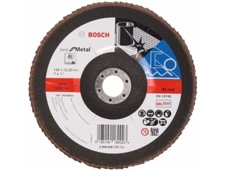 Disco de Lija BOSCH en Lamelas X571 - Best para Metal D= 180 mm; G= 40 - Acodado