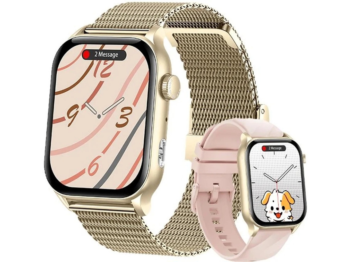 Reloj inteligente Bestvite Kr86 con llamadas Bluetooth (correa de metal y silicona rosa)