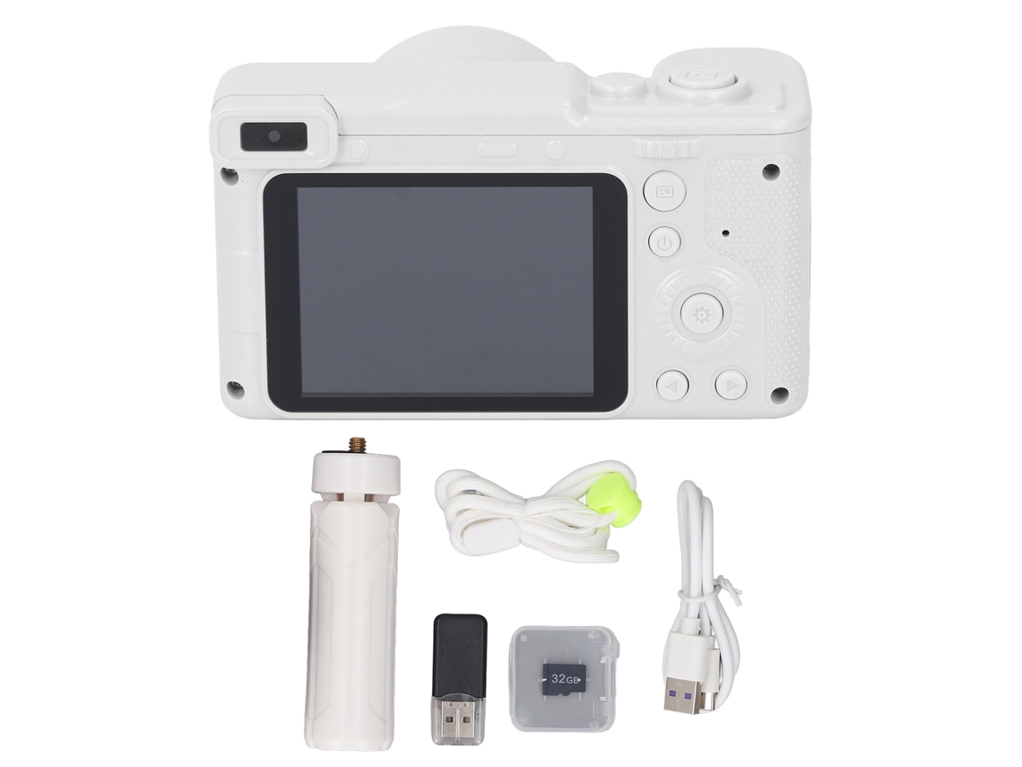 Videocámara digital Walshlxq 4K de 96 MP y 2,4 pulgadas con doble cámara y reconocimiento facial para estudiantes y niños - Blanca