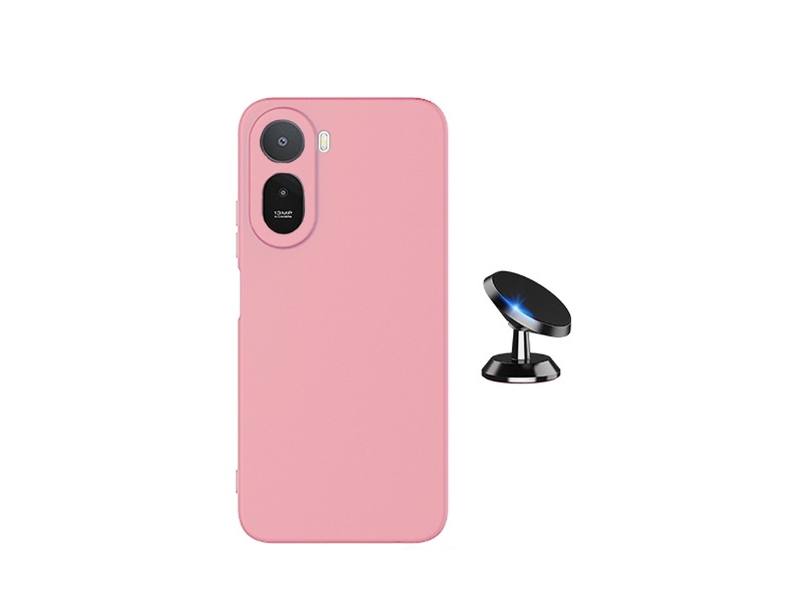 Kit Suporte Magnético Capa Silicone Líquido Phonecare Para Xiaomi Redmi A7 Pro - Rosa