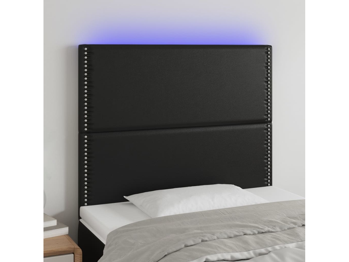 Cabecero Con Luces Led Cuero Sintético Negro 90x5x118/128 Cm
