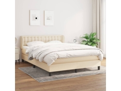 Cama Box Spring Con Colchón Tela Color Crema 140x200 Cm